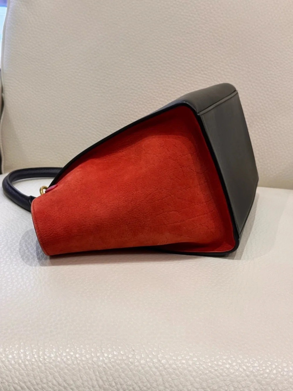 Celine Tricolor Trapeze Satchel in Black, Navy & Red /Size Small - Picture 6 of 15